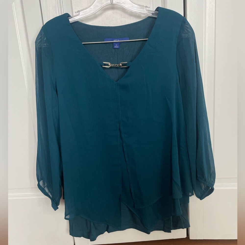 Apt. 9 Blue Asymmetrical 3/4 Sleeve Blouse